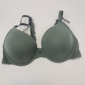 Aerie Plunge Forest Green Underwire Bra Size 36D Molded Cup Convertible Lace